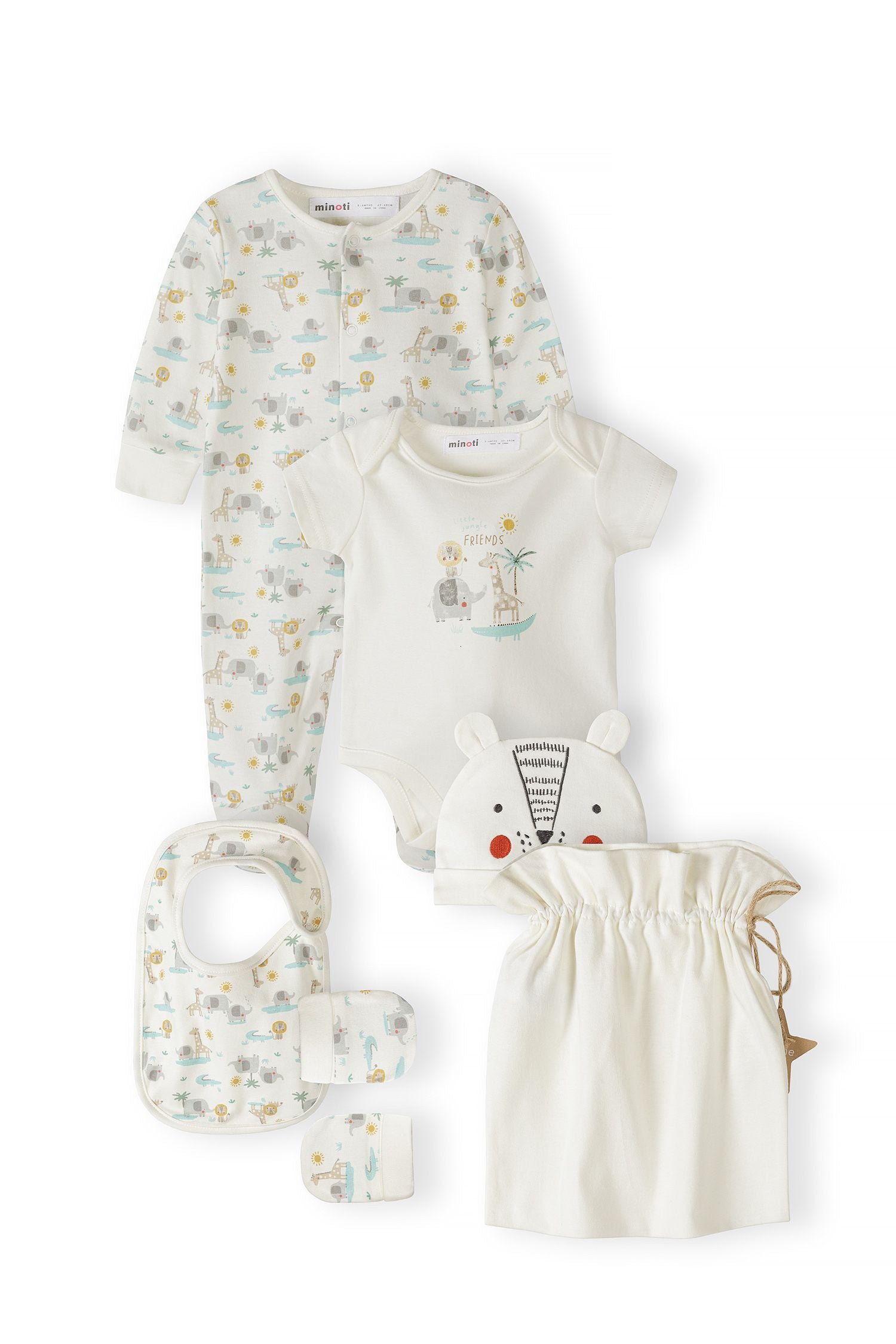 Baby Sleepsuit Gift Set 5-Pack, Safari Print, Cream - 2
