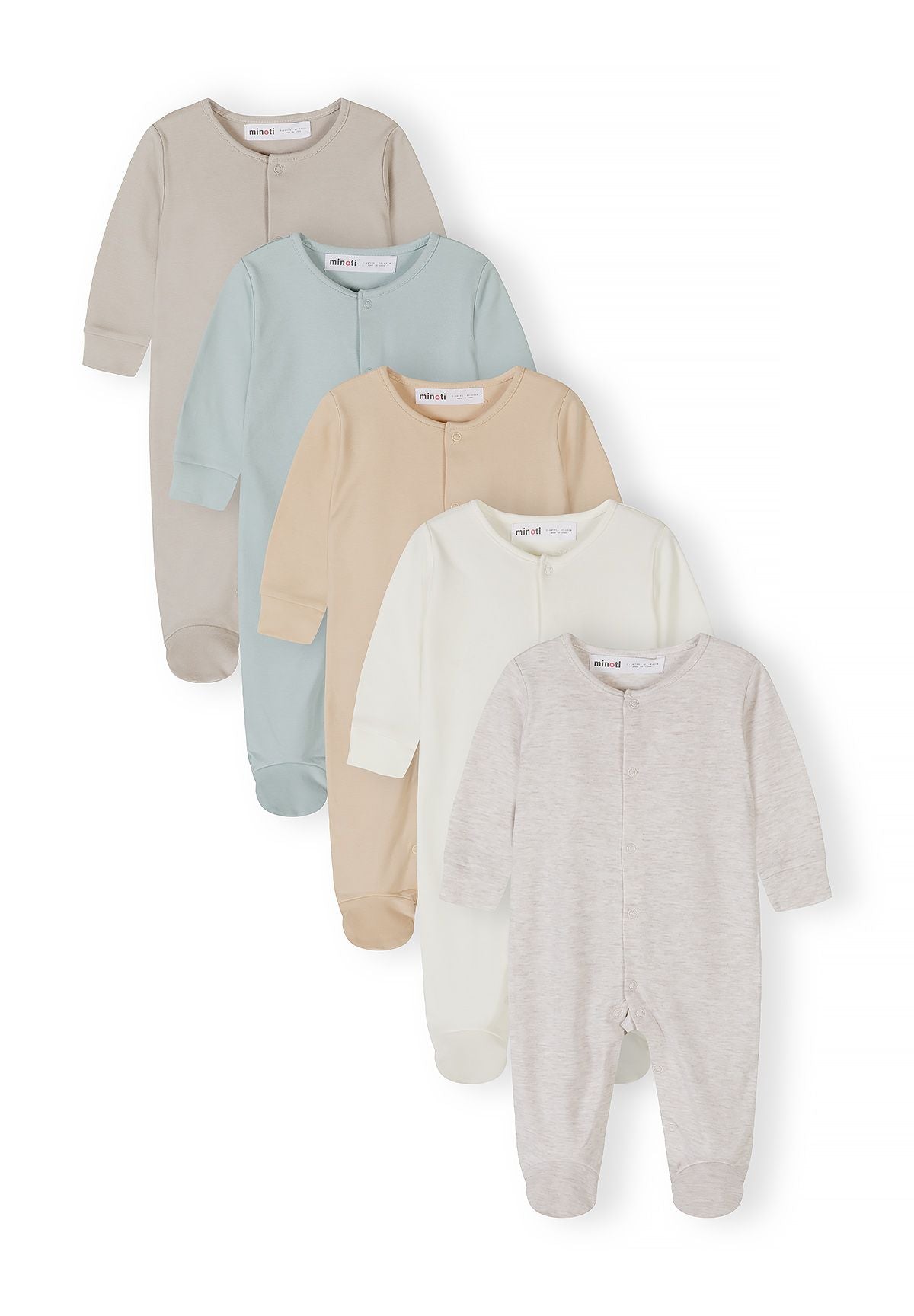 Long Sleeve Sleepsuits 5-Pack, Neutral Beige - 1