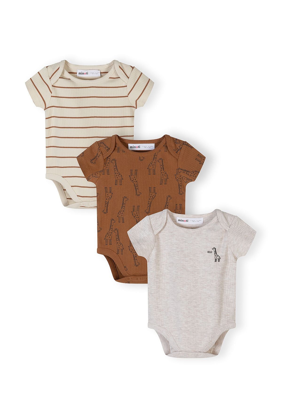 Short Sleeve Bodysuits 3-Pack, Giraffe Print, Beige Brown - 1