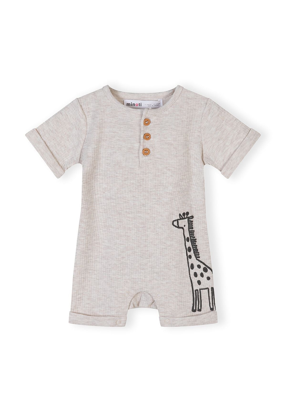 Ribbed Rompers 3-Pack, Giraffe & Stripe, Beige Brown - 4