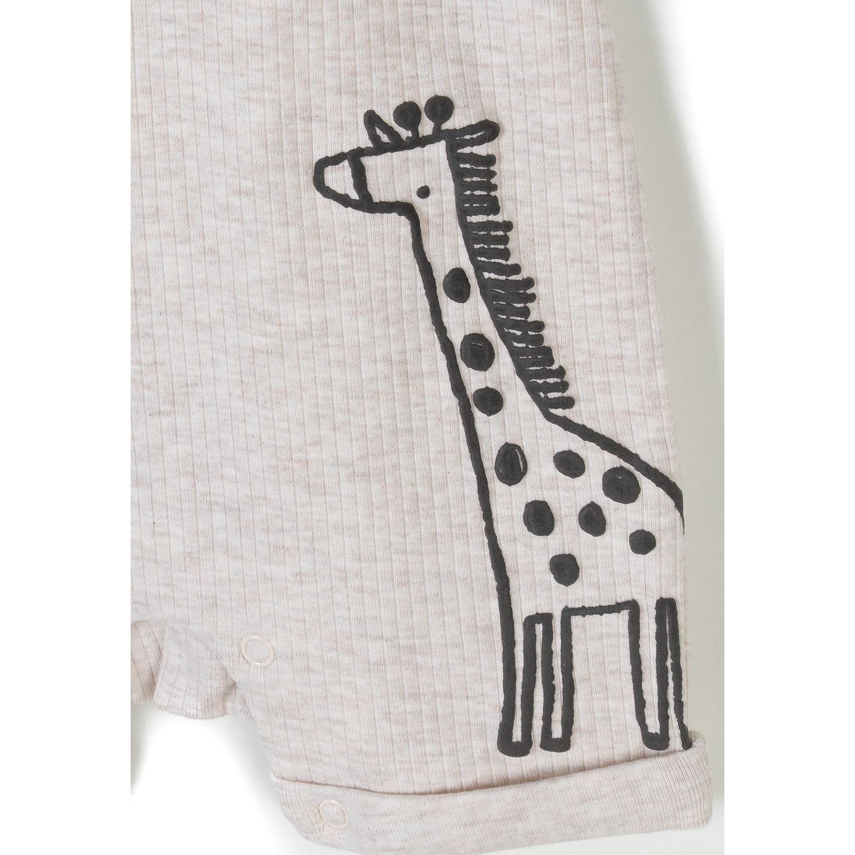 Close-up detail of black outlined giraffe print with spots on light grey ribbed cotton fabric texture