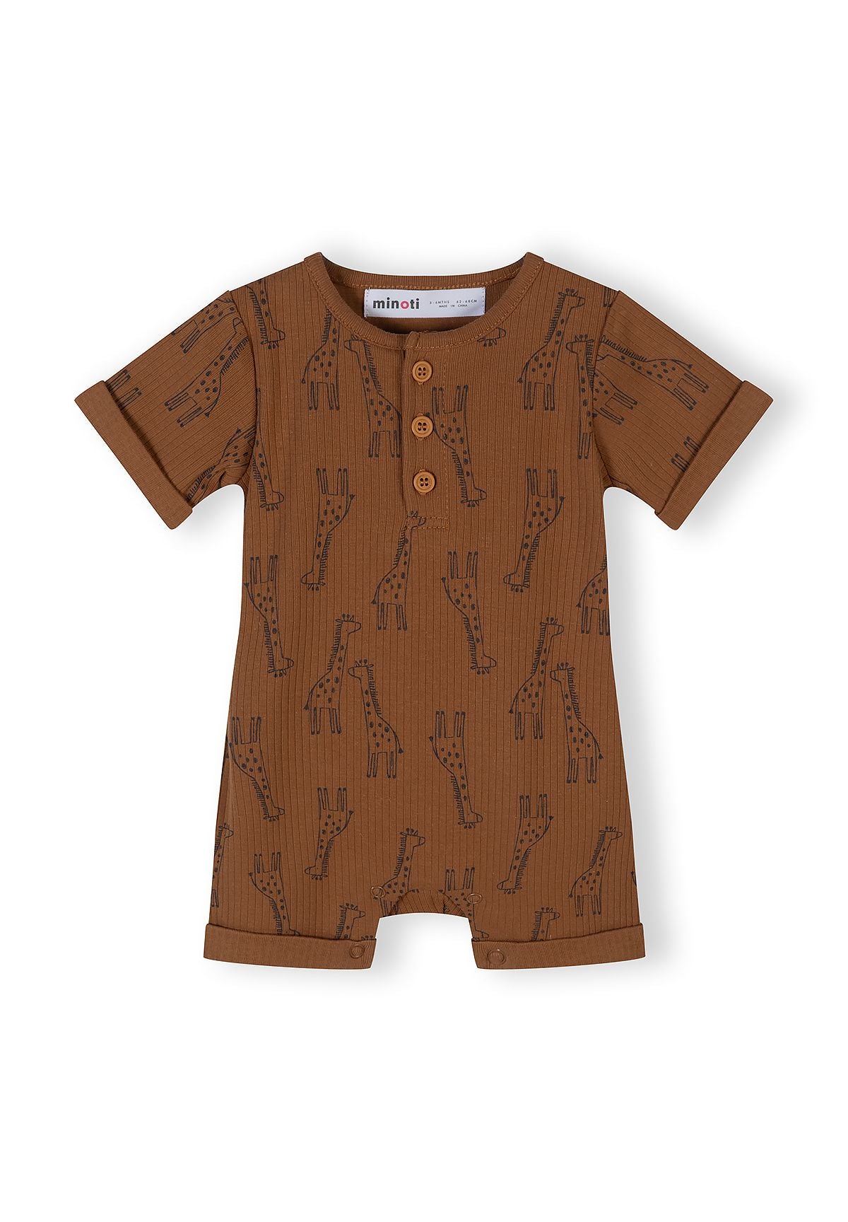 Ribbed Rompers 3-Pack, Giraffe & Stripe, Beige Brown - 2