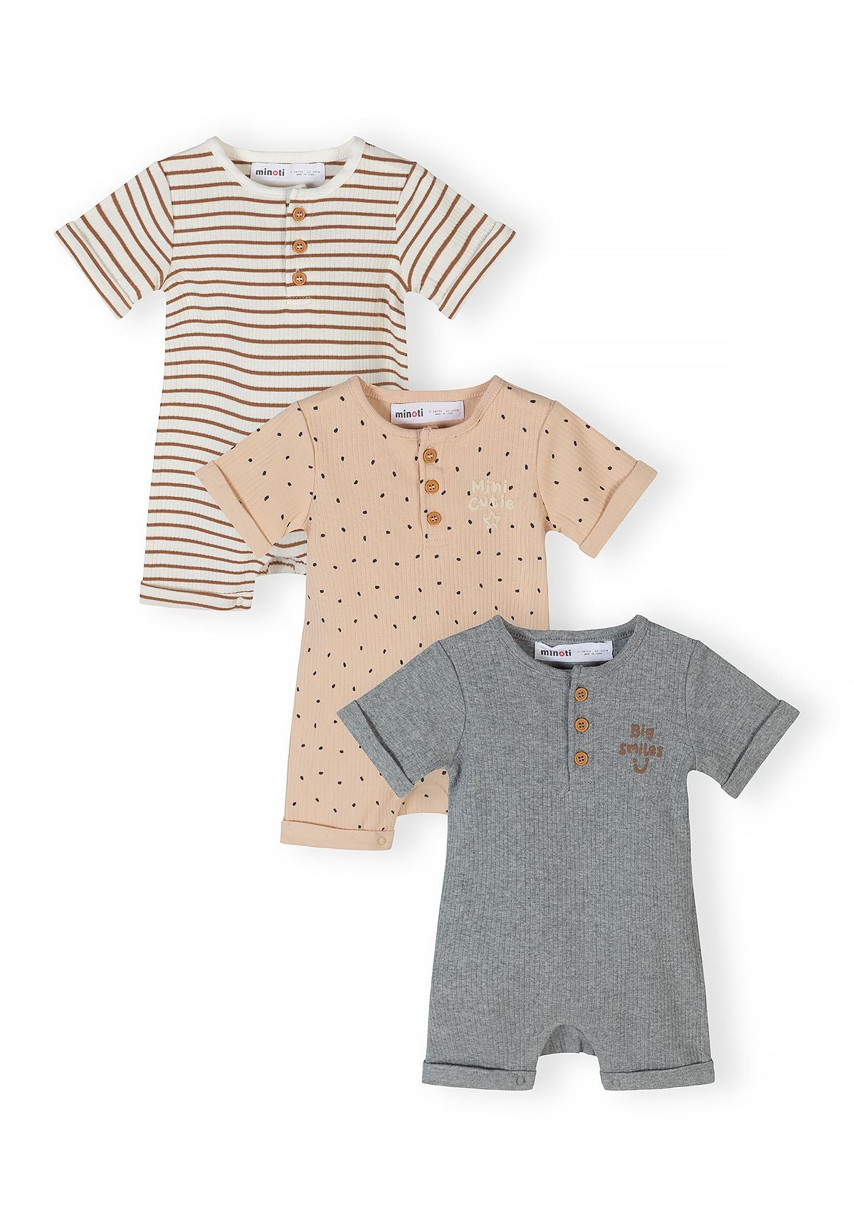 Short Sleeve Rompers 3-Pack, Striped & Dotted - 1