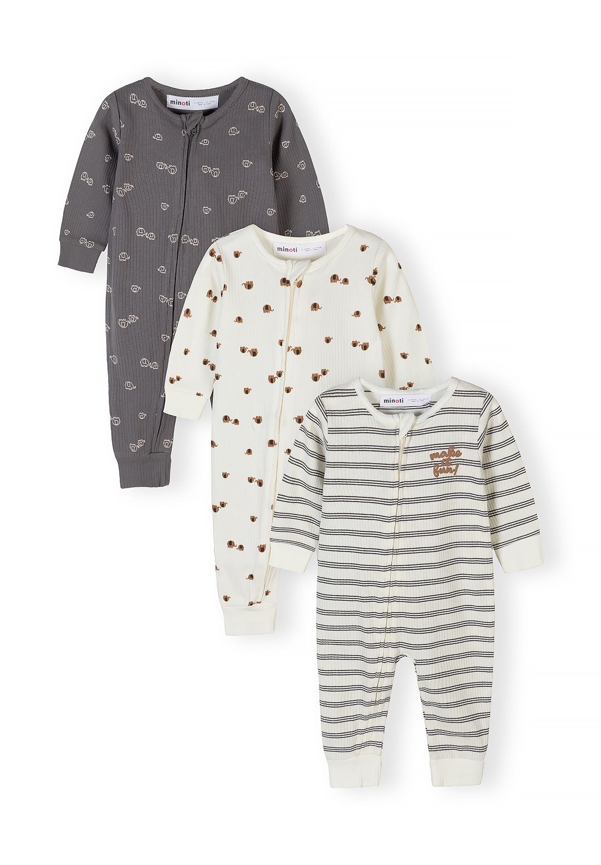 Long Sleeve Rompers 3-Pack, Neutral Multi-Print - 1