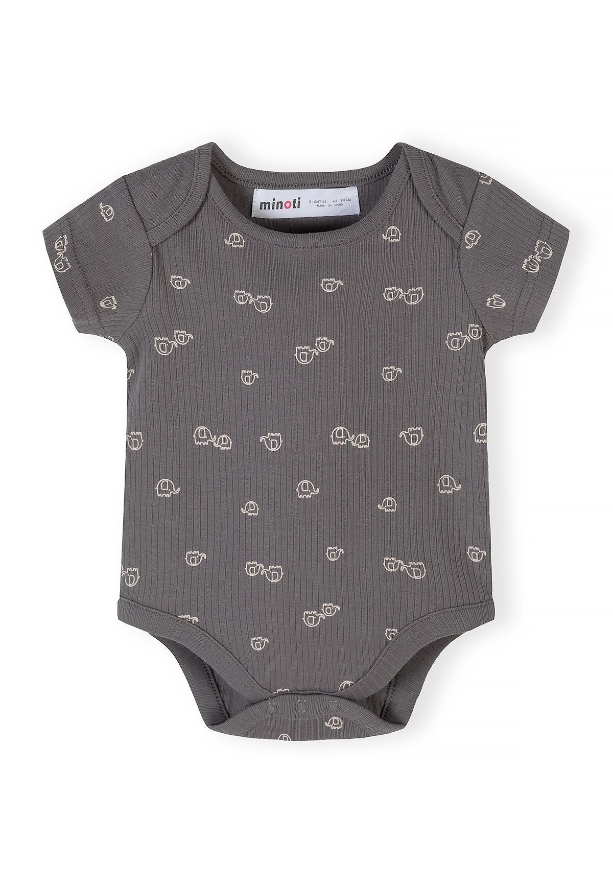 Ribbed Bodysuits 3-Pack, Elephant & Stripes, Neutral - 4