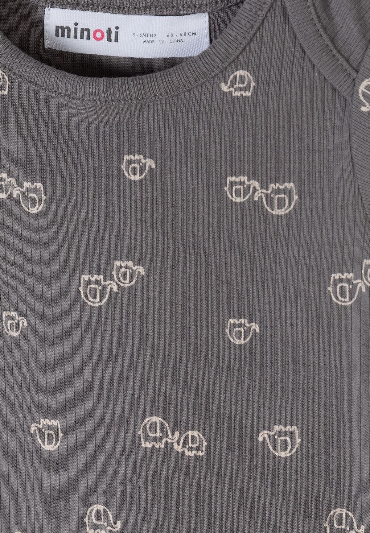 Ribbed Bodysuits 3-Pack, Elephant & Stripes, Neutral - 6