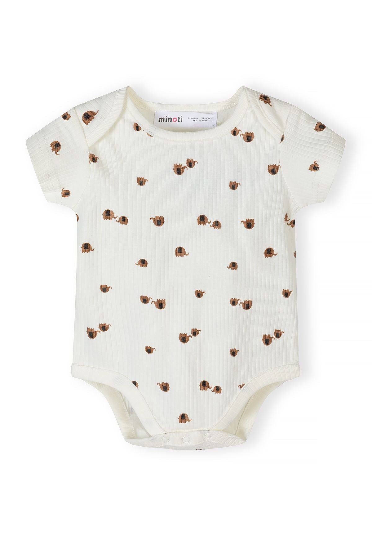 Ribbed Bodysuits 3-Pack, Elephant & Stripes, Neutral - 2
