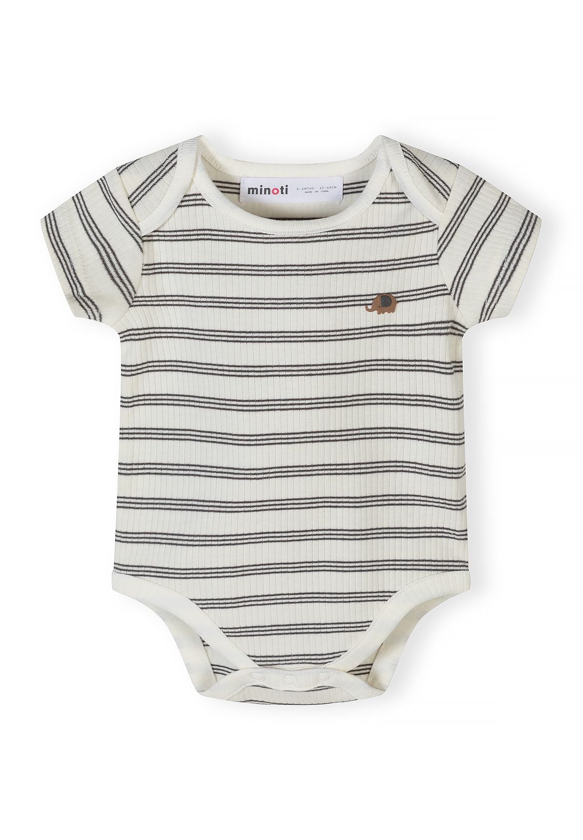 Ribbed Bodysuits 3-Pack, Elephant & Stripes, Neutral - 3