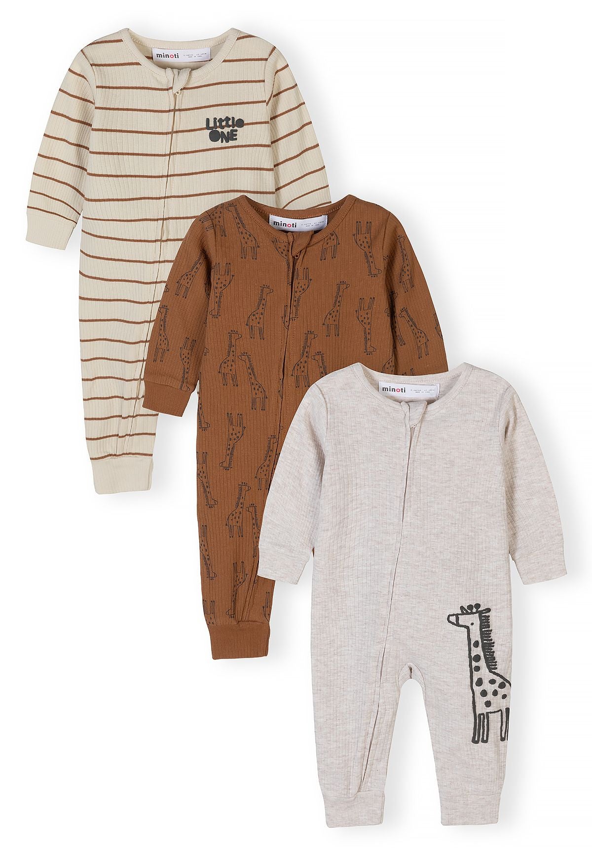 Baby Rompers 3-Pack, Ribbed Giraffe, Neutral - 1