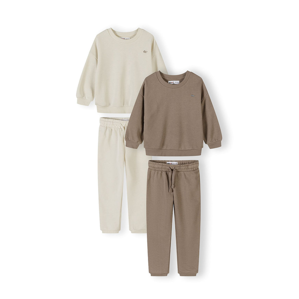 Boys' sweatshirt and joggers sets 2-pack in cream and taupe — complete product view for square Shop card