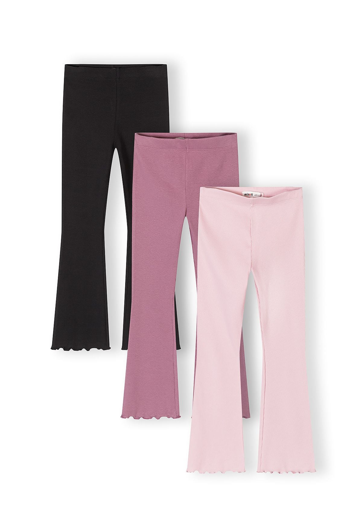 Ribbed Flare Leggings 3-Pack, Pink Purple Black - 1