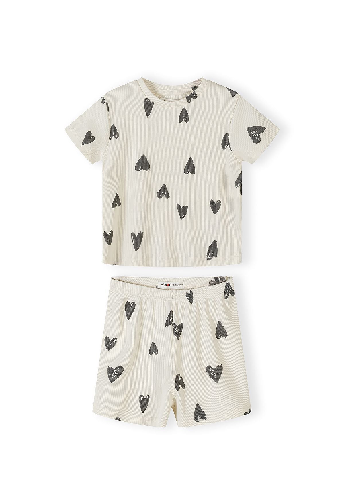 Ribbed Pyjamas 3-Pack Hearts Print Cream Grey - 4