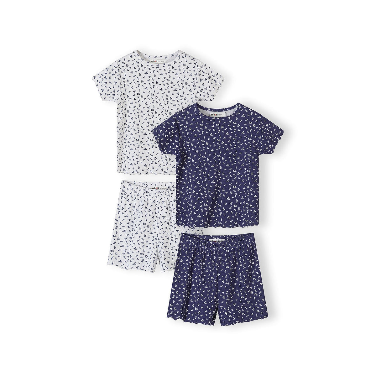 Girls' ribbed short pyjamas 2-pack in white and navy — complete product view for square Shop card