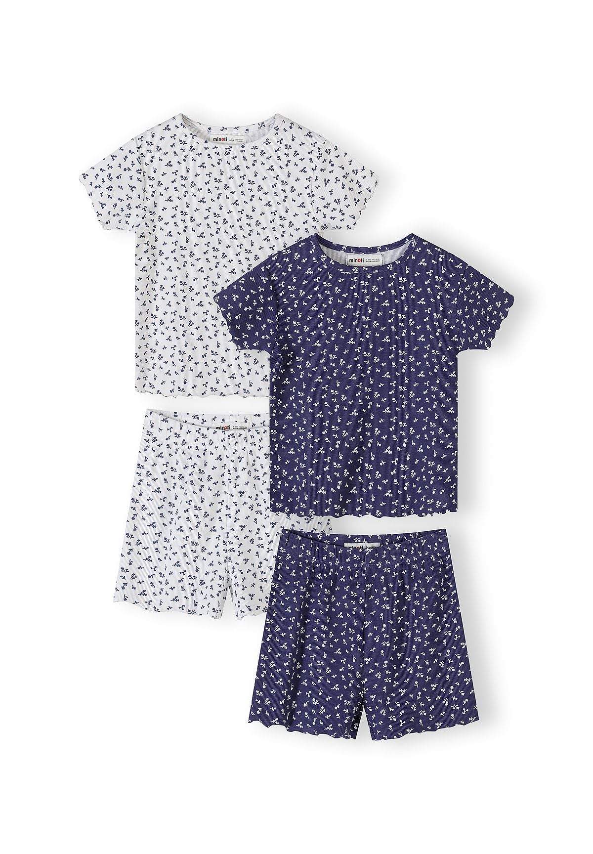Ribbed Pyjamas 2-Pack, Floral Print, Navy White - 1