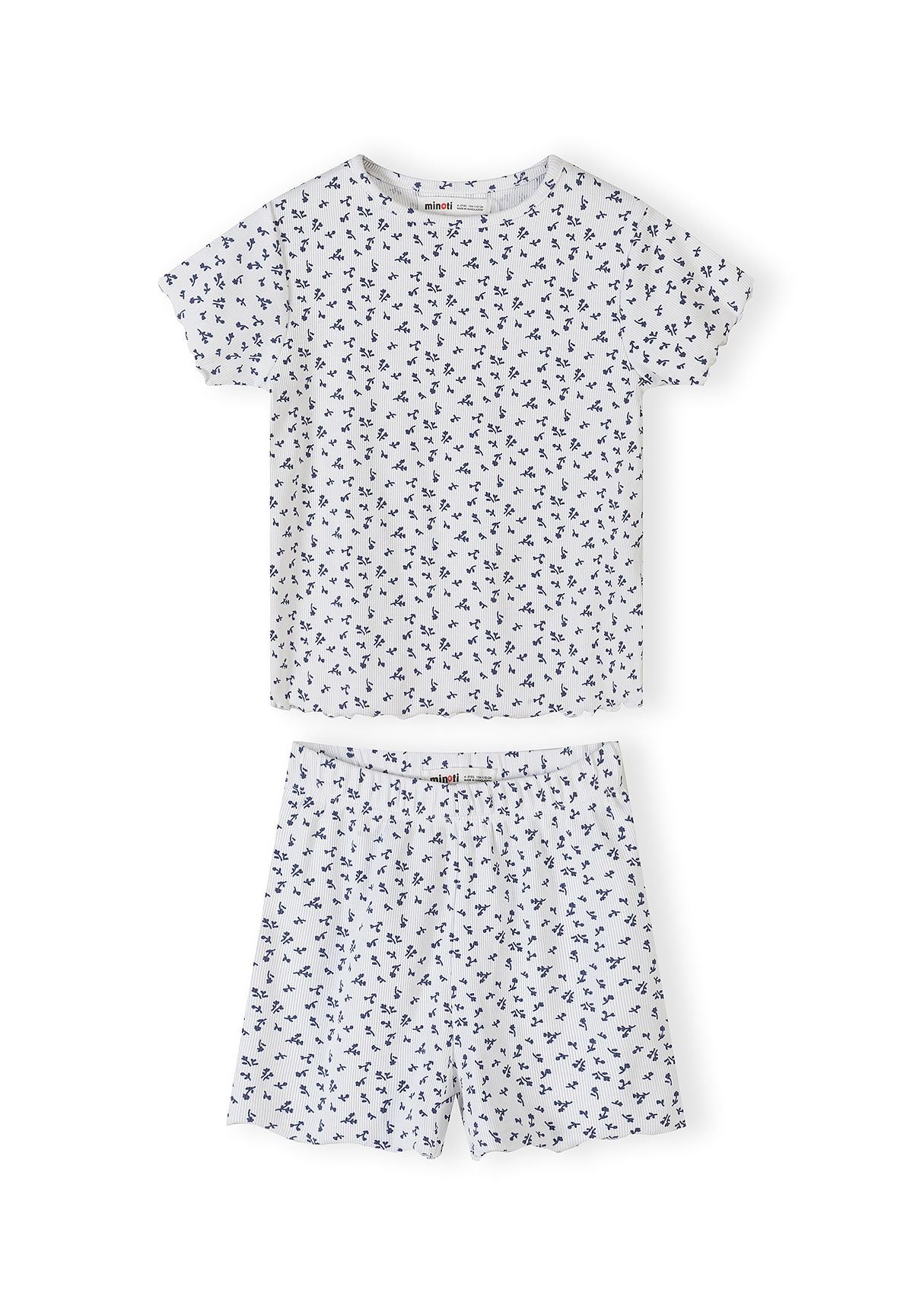 Ribbed Pyjamas 2-Pack, Floral Print, Navy White - 2
