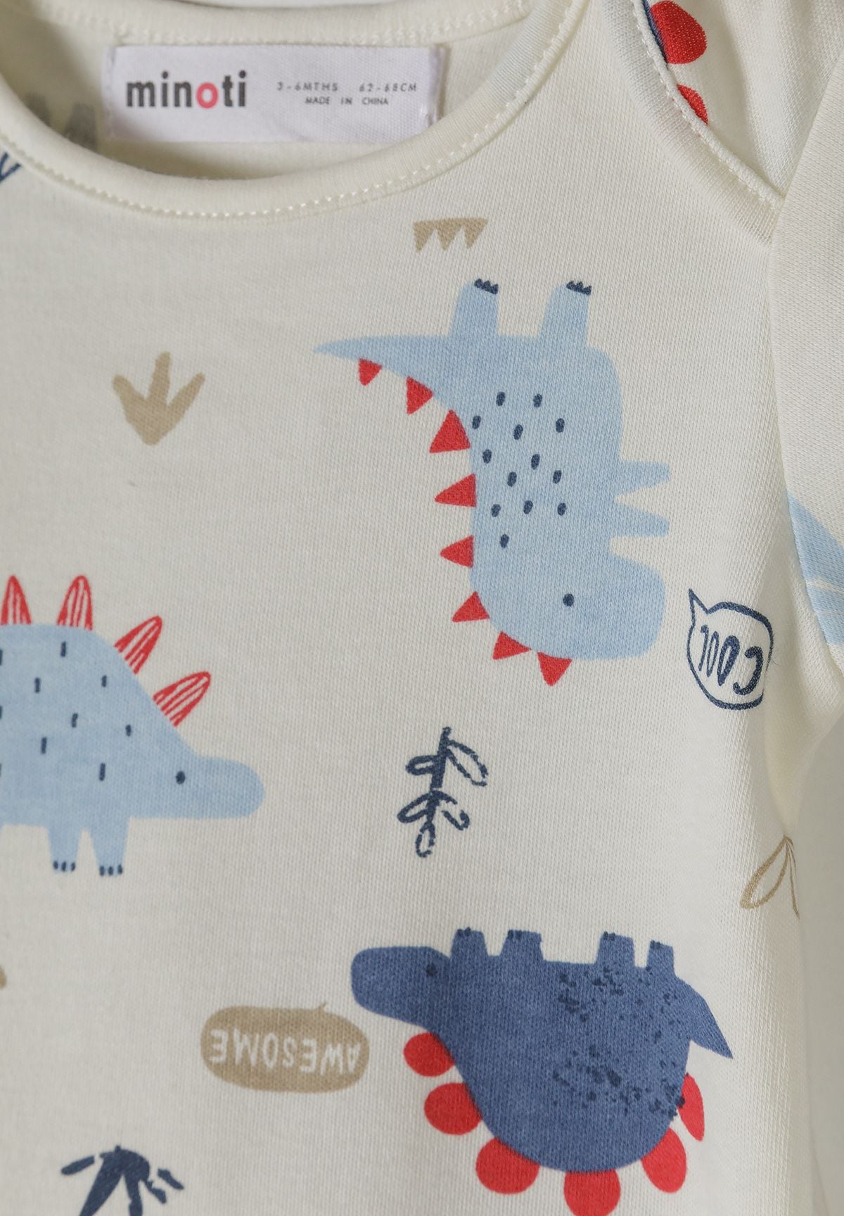 Short Sleeve Bodysuits 7-Pack, Dinosaur Print, Cream Blue - 7
