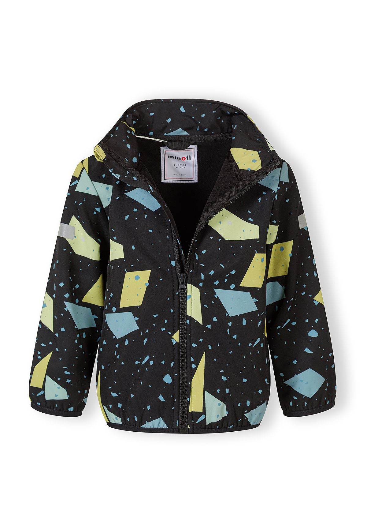 The black hooded printed jacket shown open to reveal the inside.