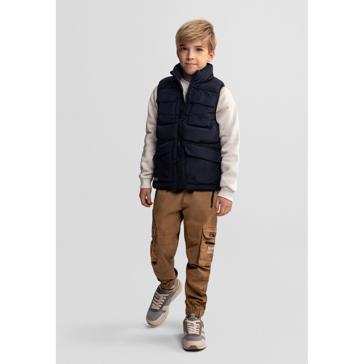 Boys' utility padded gilet in black — complete product view for square Shop card