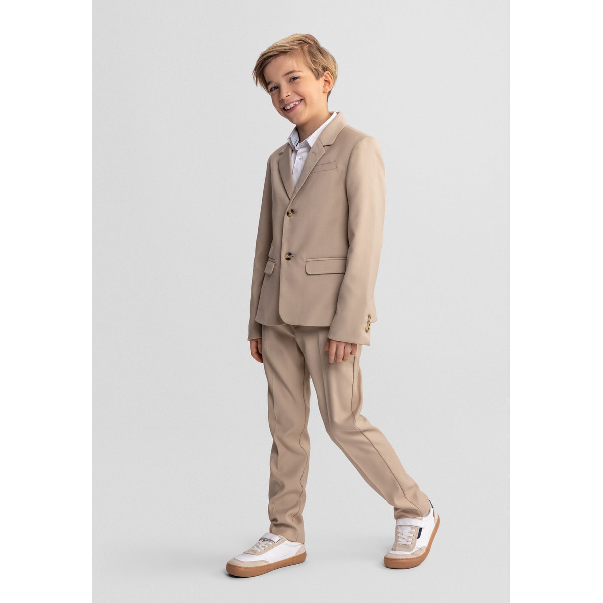 Boys' suit trousers in beige — complete product view for square Shop card