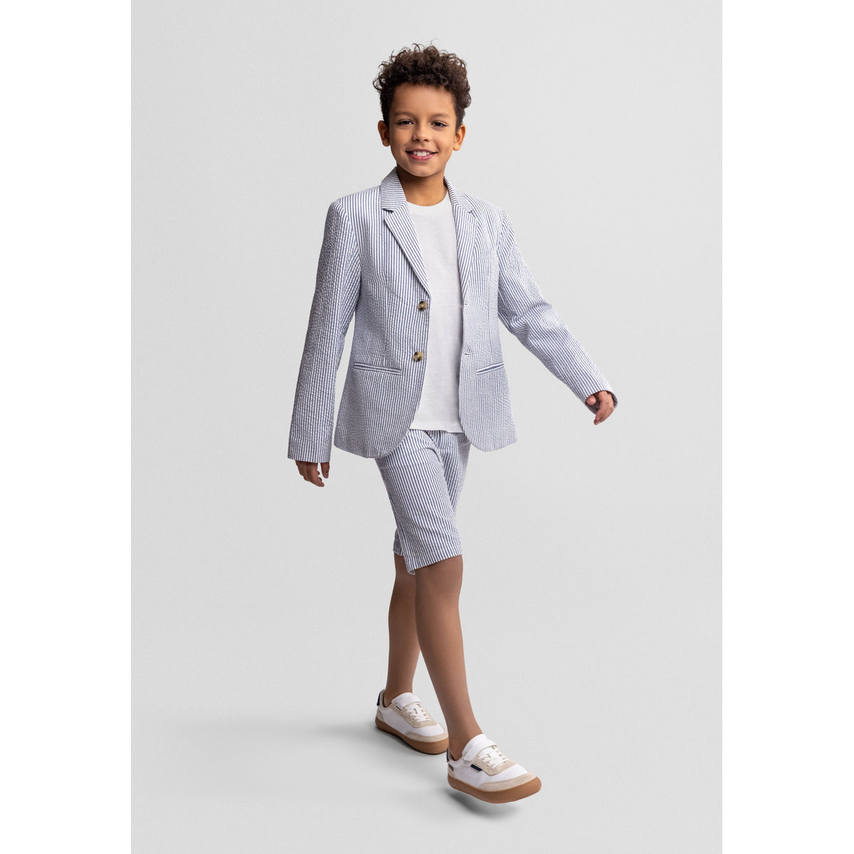 Boys' chino shorts in blue and white — complete product view for square Shop card