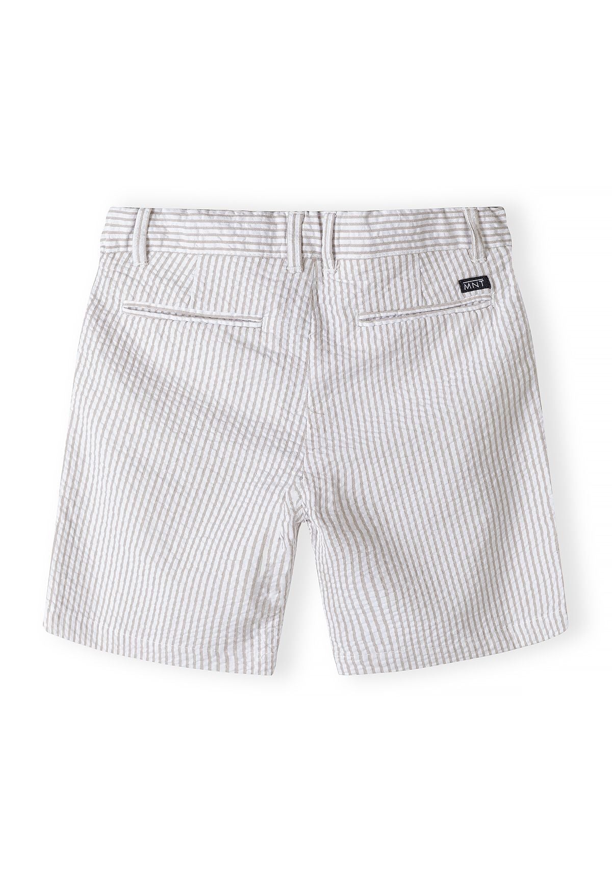 Beige and white chino shorts, back.