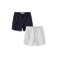 Boys' cargo jogger shorts 2-pack in navy and light grey marl