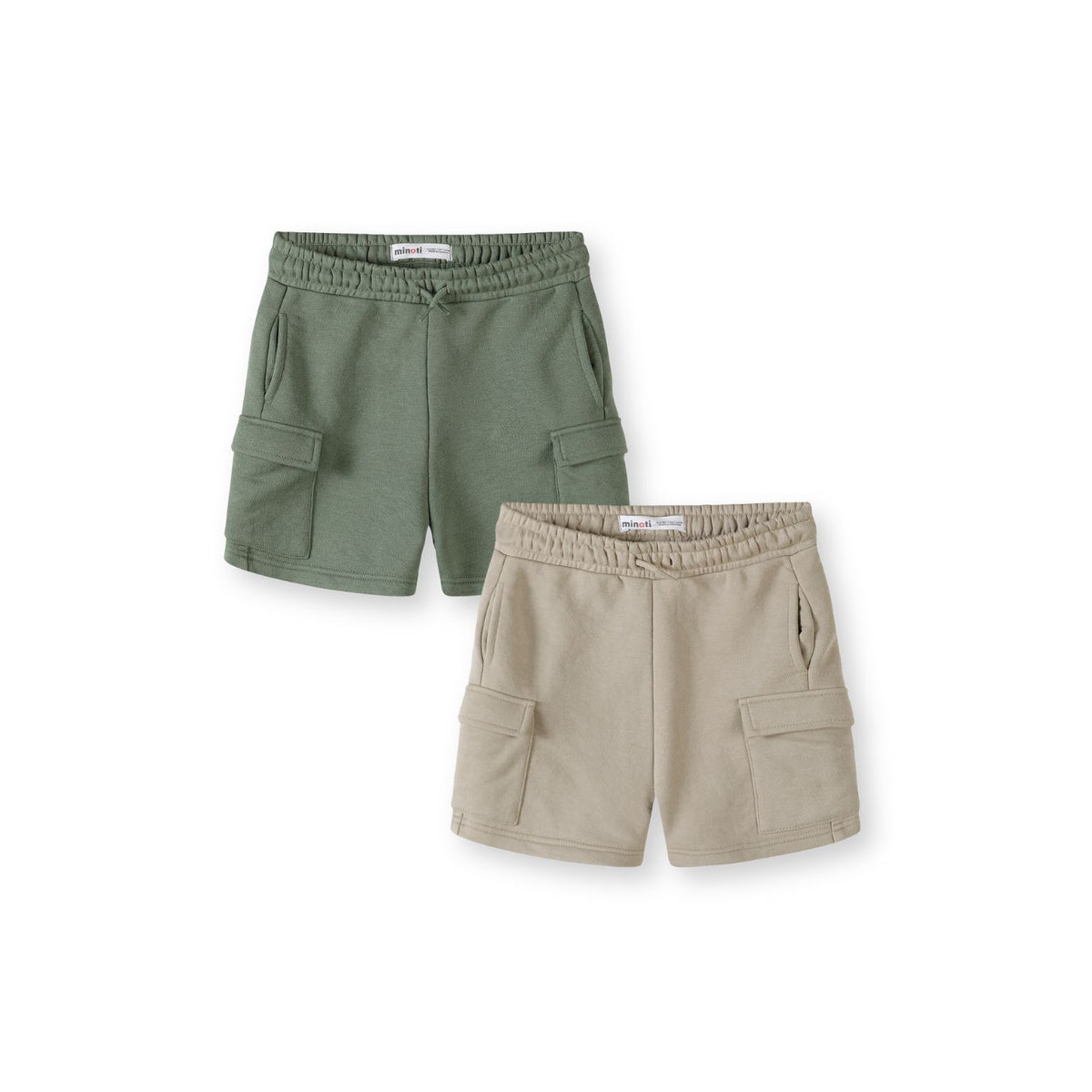 Boys' cargo jogger shorts 2-pack in green and beige — complete product view for square Shop card
