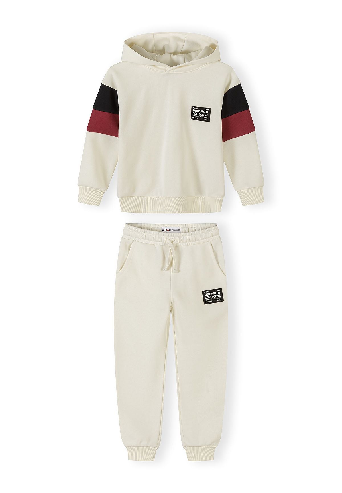 Tracksuit Set Hooded Colour Block Cream Burgundy - 1