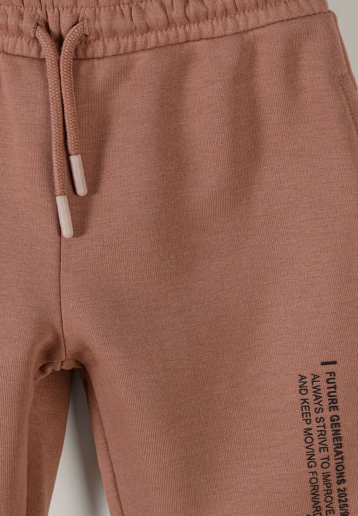 Hooded Tracksuit Set, Cognac, Slogan Print - 7