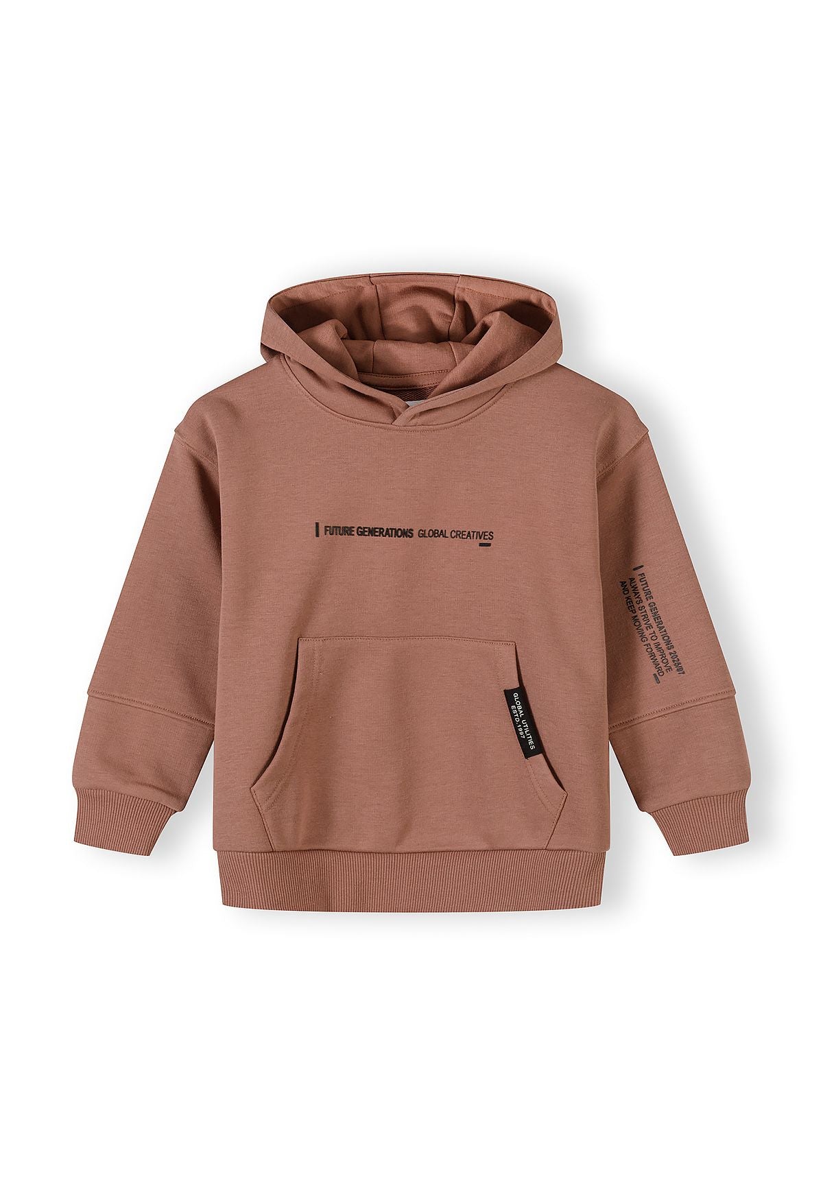 Hooded Tracksuit Set, Cognac, Slogan Print - 2