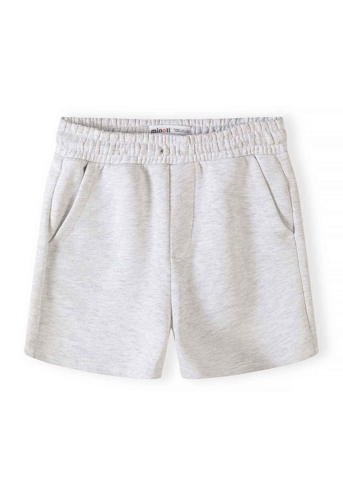 Light grey marl, blue and navy jogger shorts, grey front.