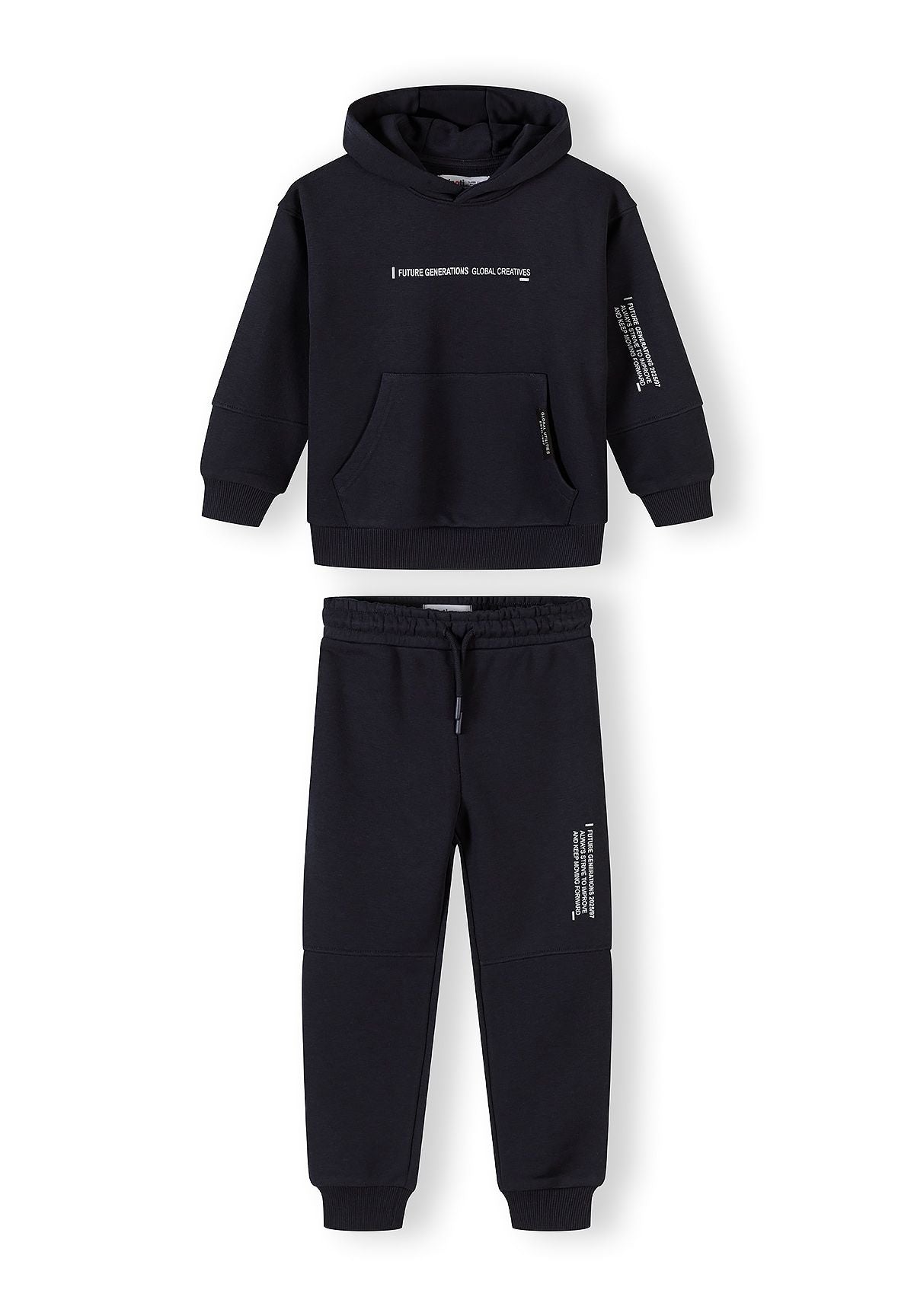 Hooded Tracksuit, Black, Text Print - 1