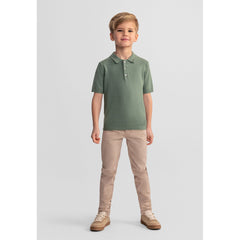 Boys' knitted polo shirt in olive green — complete product view for square Shop card