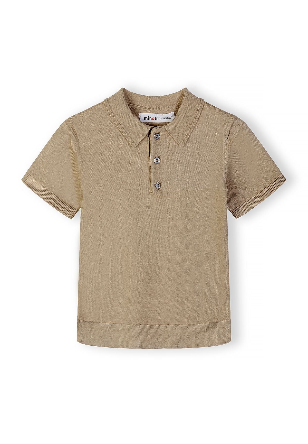 Beige knitted polo shirt, front.