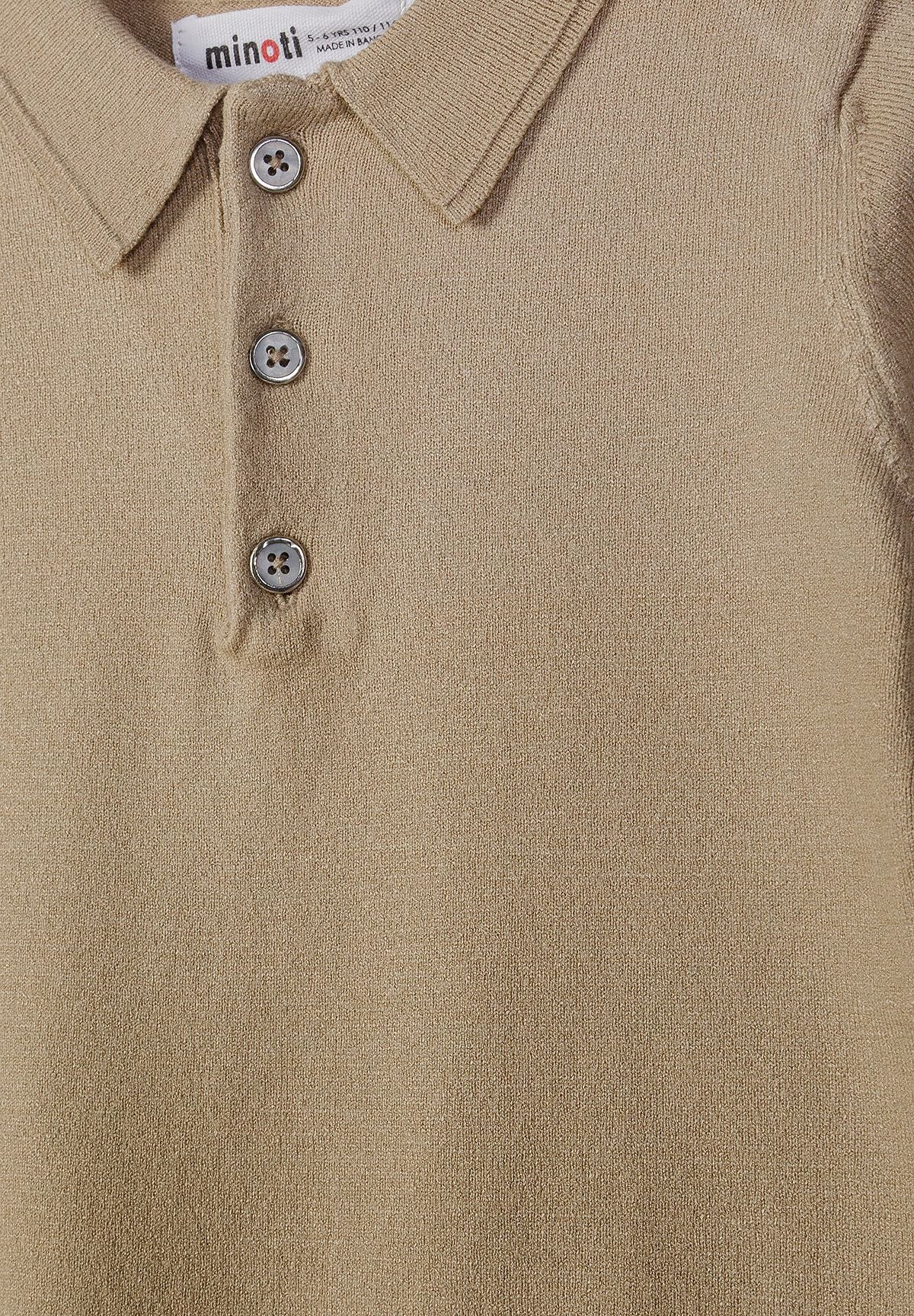 Knitted Polo Shirt, Stone, Button Placket - 3