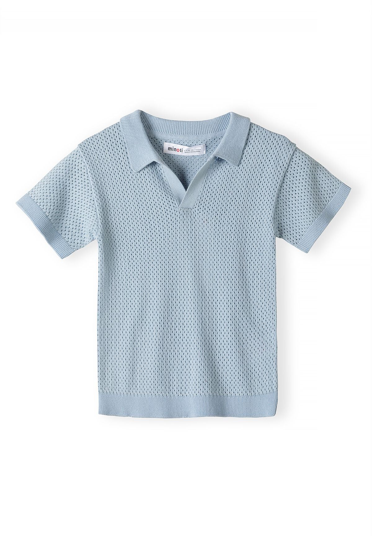 Light blue knitted polo and shorts set, polo front.