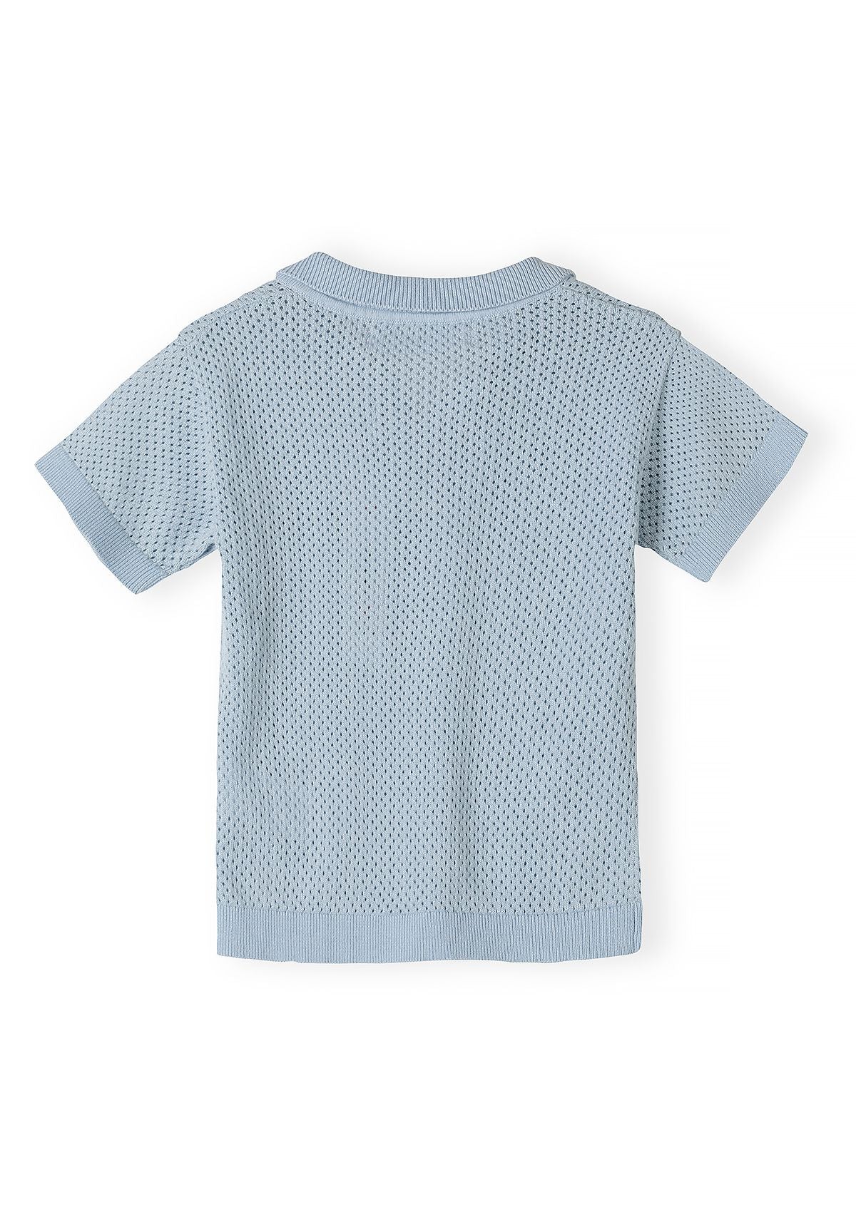 Light blue knitted polo and shorts set, polo back.