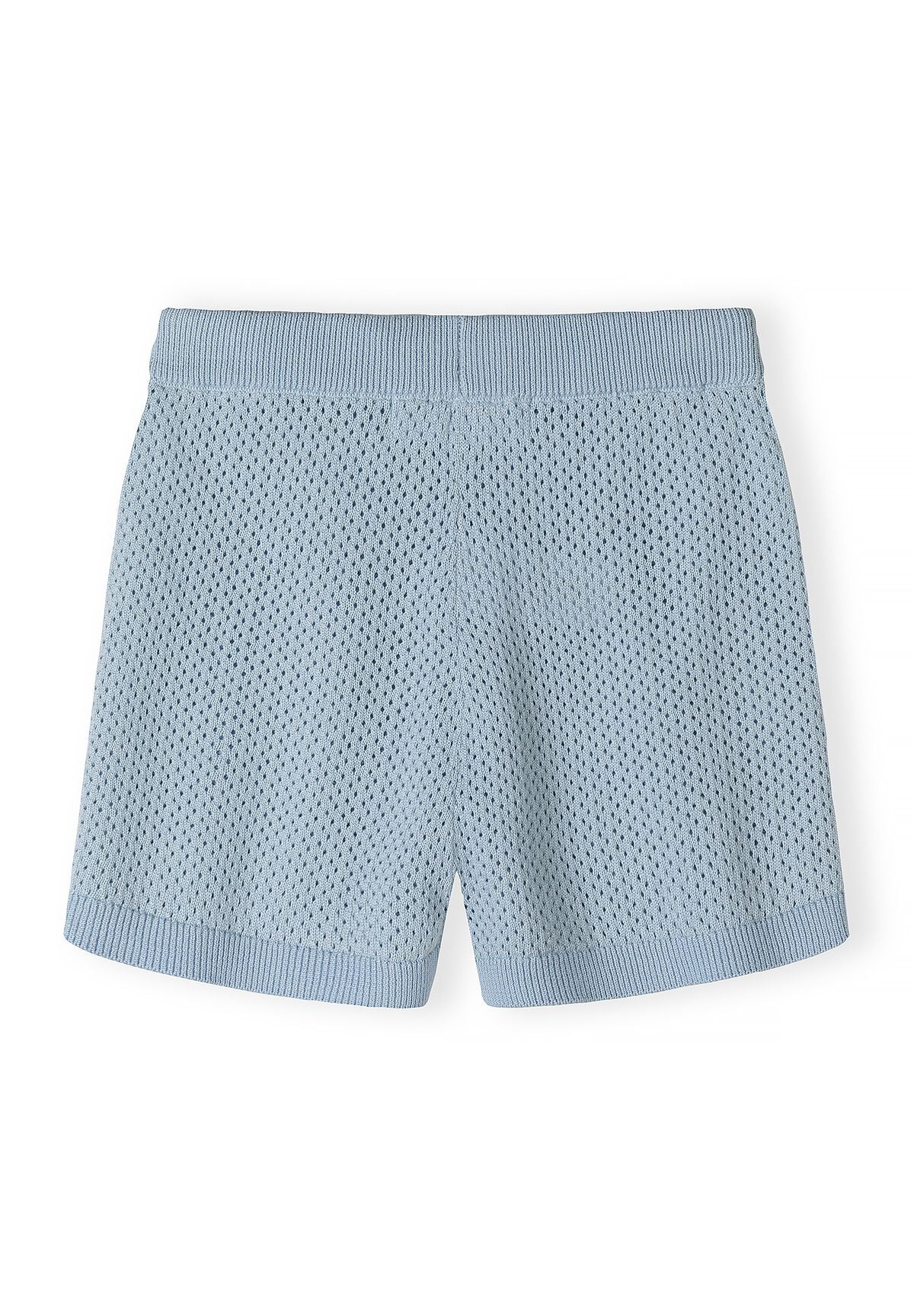 Light blue knitted polo and shorts set, shorts back.