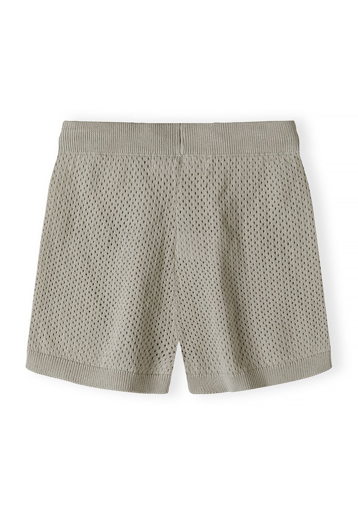 Grey green knitted polo and shorts set, shorts back.