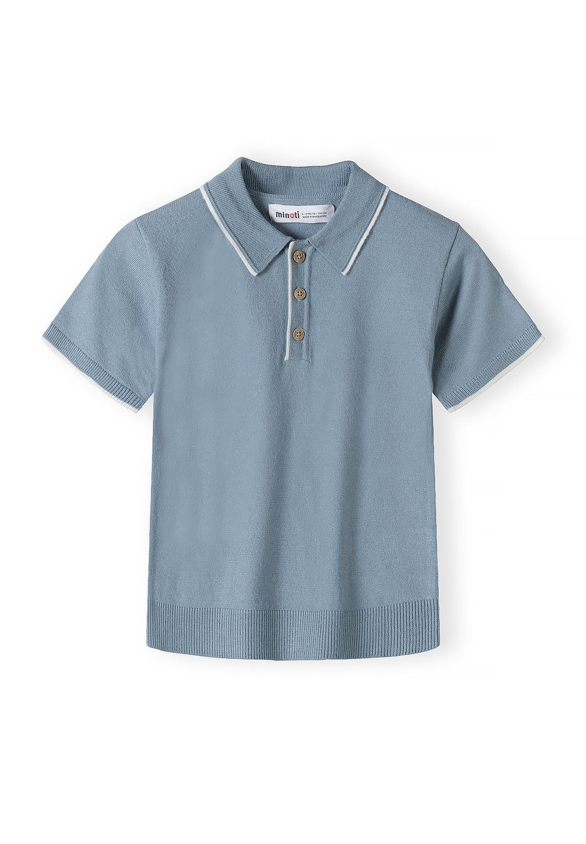Blue and cream polo shirt and shorts set, polo front.
