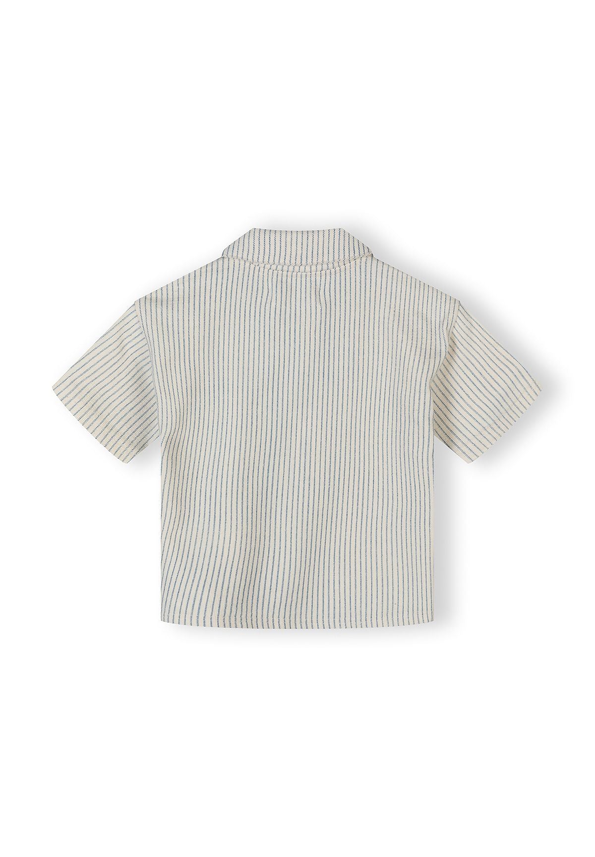Back view of a boys' short sleeve striped shirt with a classic collar.