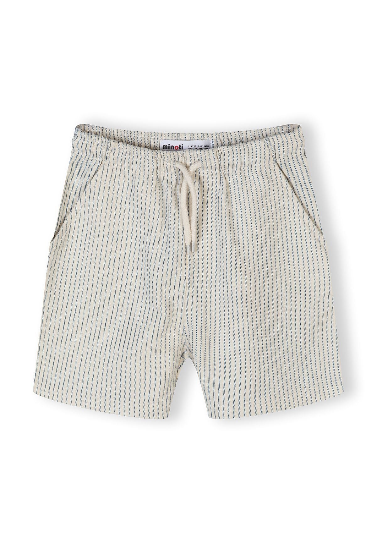 Boys' striped shorts with elasticated waist and side pockets, front view.