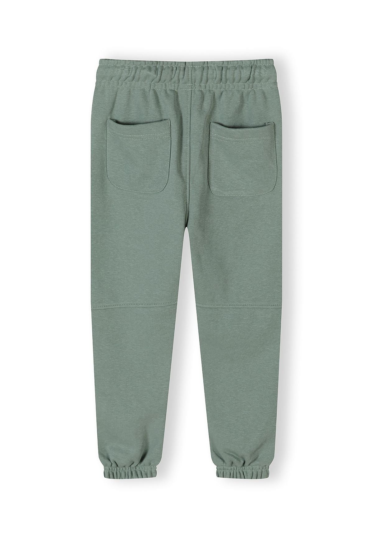 Teal joggers for boys, back view, featuring elasticated waistband and two pockets.
