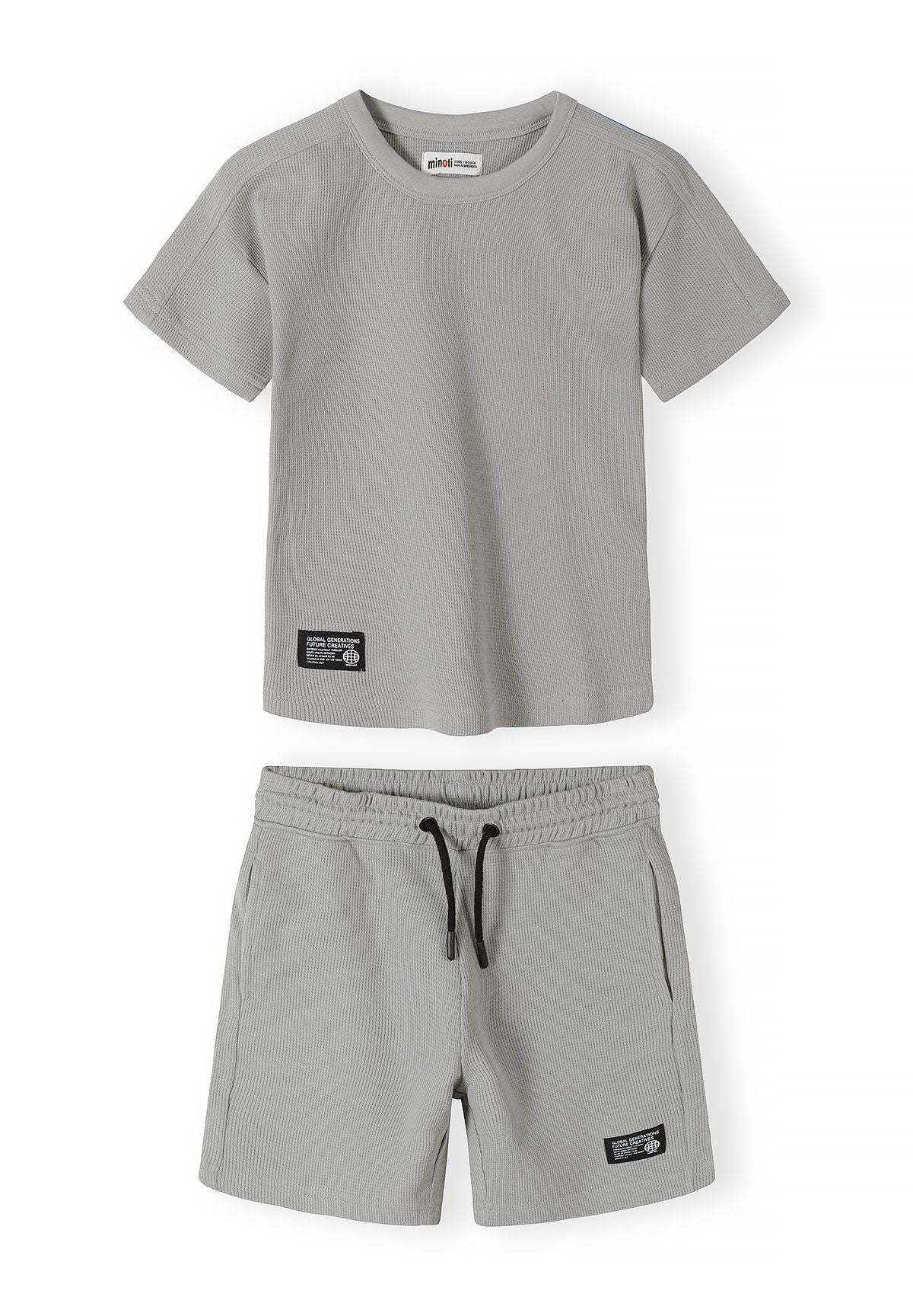 Waffle Jersey T-Shirt and Shorts Set, Light Grey - 1