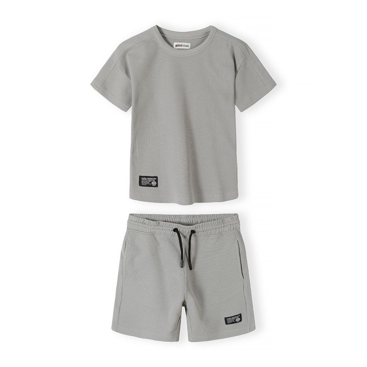 Boys' textured t-shirt and shorts set in light grey — complete product view for square Shop card