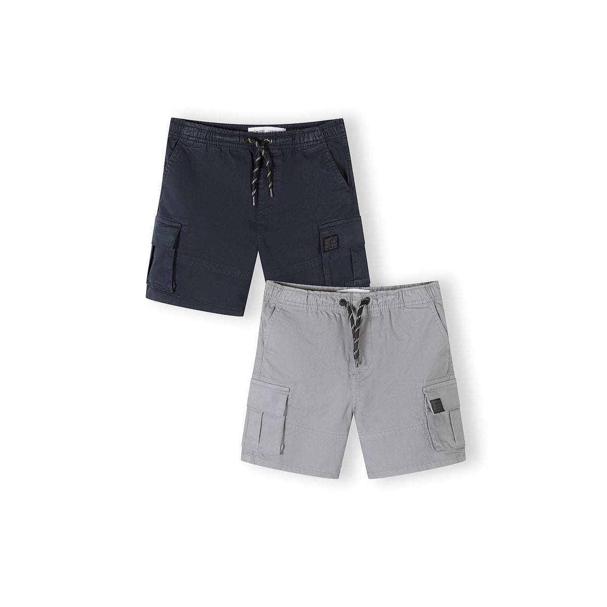 Boys' cargo shorts 2-pack in navy and light grey — complete product view for square Shop card