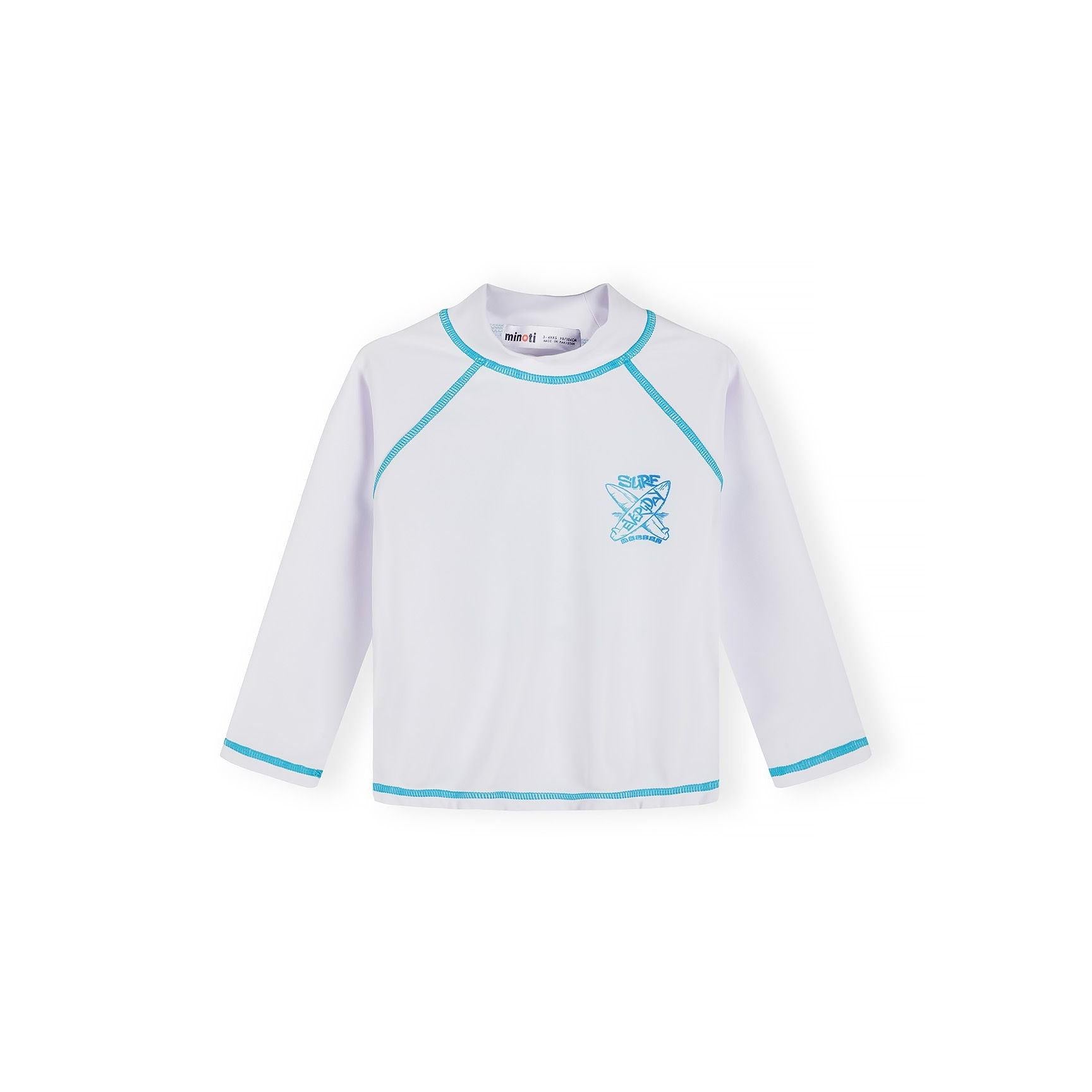 Close-up detail of blue ombre gradient fabric with white Minoti logo showing colour fade from turquoise to navy