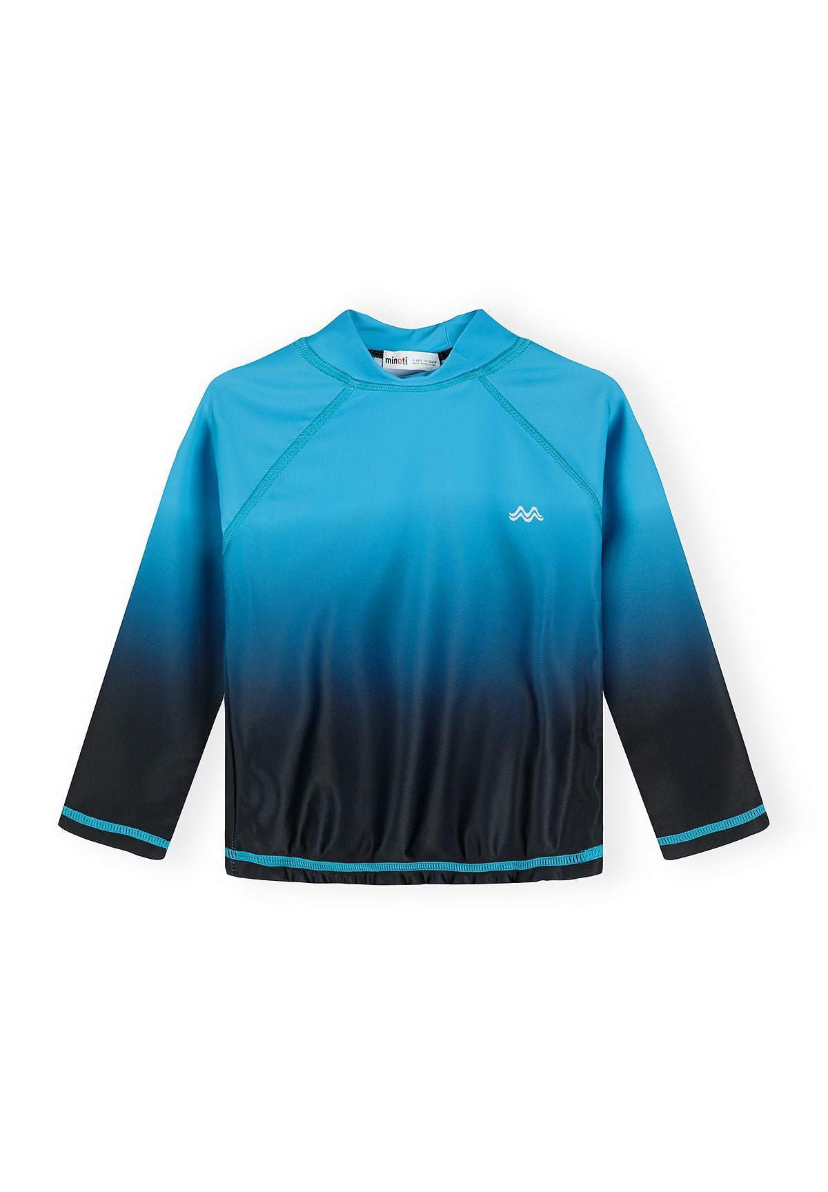 Boys' long-sleeve rash vest in ombre blue with a collar-free design.