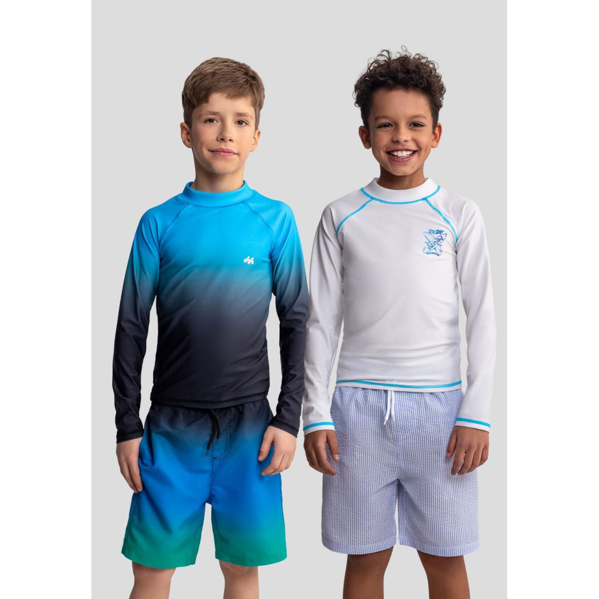 Boys' rash vests 2-pack in white, turquoise and black — complete product view for square Shop card