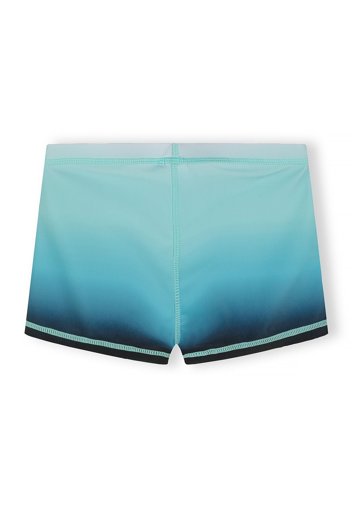 Boys swim shorts in blue gradient, back view, elasticated waistband.
